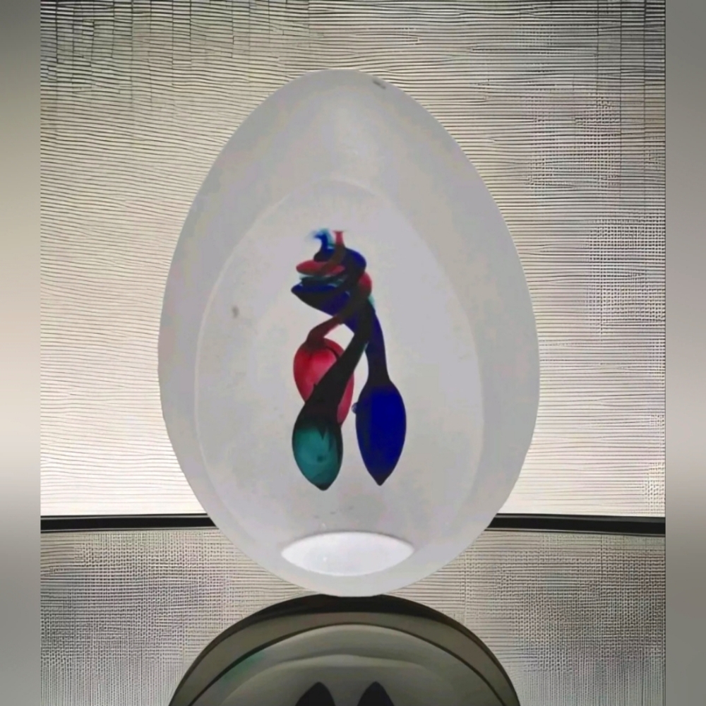 Vintage Artcristal Bohemia Crystal Art Glass Egg Paperweight Frosted Clear